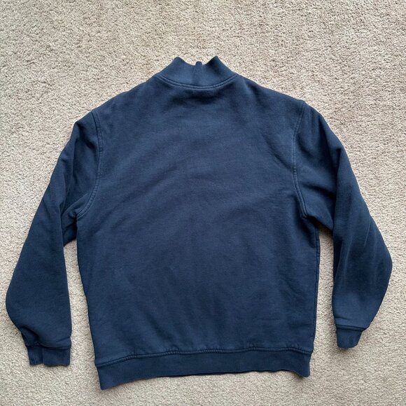 LL Bean Sweater Mens Large Tall 1/4 Zip Mock Neck Flannel Lined Thick Navy Blue - Picture 2 of 10